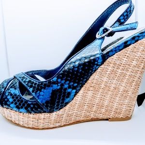Blue snakeskin wedges